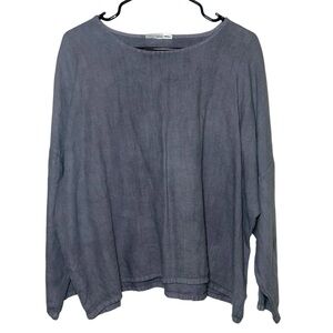Bryn Walker 100% Linen Oversized Blouse‎ Round Neck Top Gray Small Lagenlook